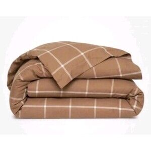 Ralph Lauren Full Queen Modern Equestrian Windowpane Duvet Cover Camel $500 NWT